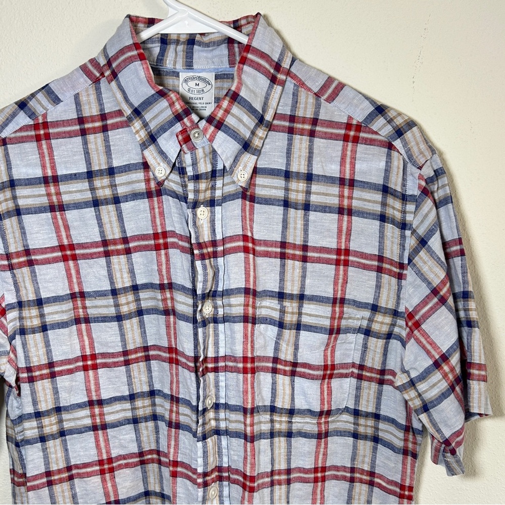Brooks Brothers Shirt Mens Medium 100% Linen Short Sleeve Button Down Regent
